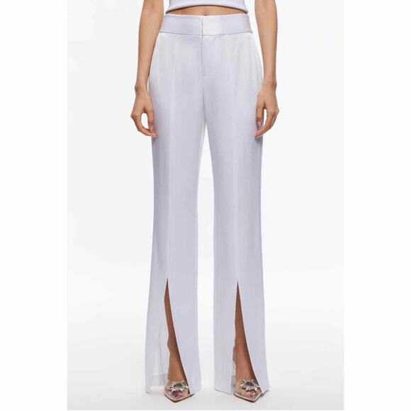 Alice + Olivia Jody Satin High-Waist Slit Front Pant White Size US 2 - Picture 1 of 13